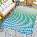 Wonnitar Waterproof Outdoor Rug 6x9 - Blue Yellow Gradient Checkered RV Camping Rug, Reversible Plastic Straw Patio Mat for Poolside Deck, Portable Lightweight Colorful Outdoor Carpet