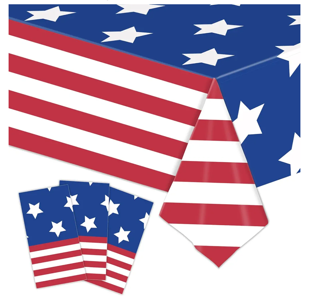 3pcs 4th of July Tablecloth - Patriotic American Flag Table Cloth, Plastic Disposable Rectangle USA Star Stripe Table Cover for Memorial Day, Fourth of July Independence Day Decorations, 54" x 108"