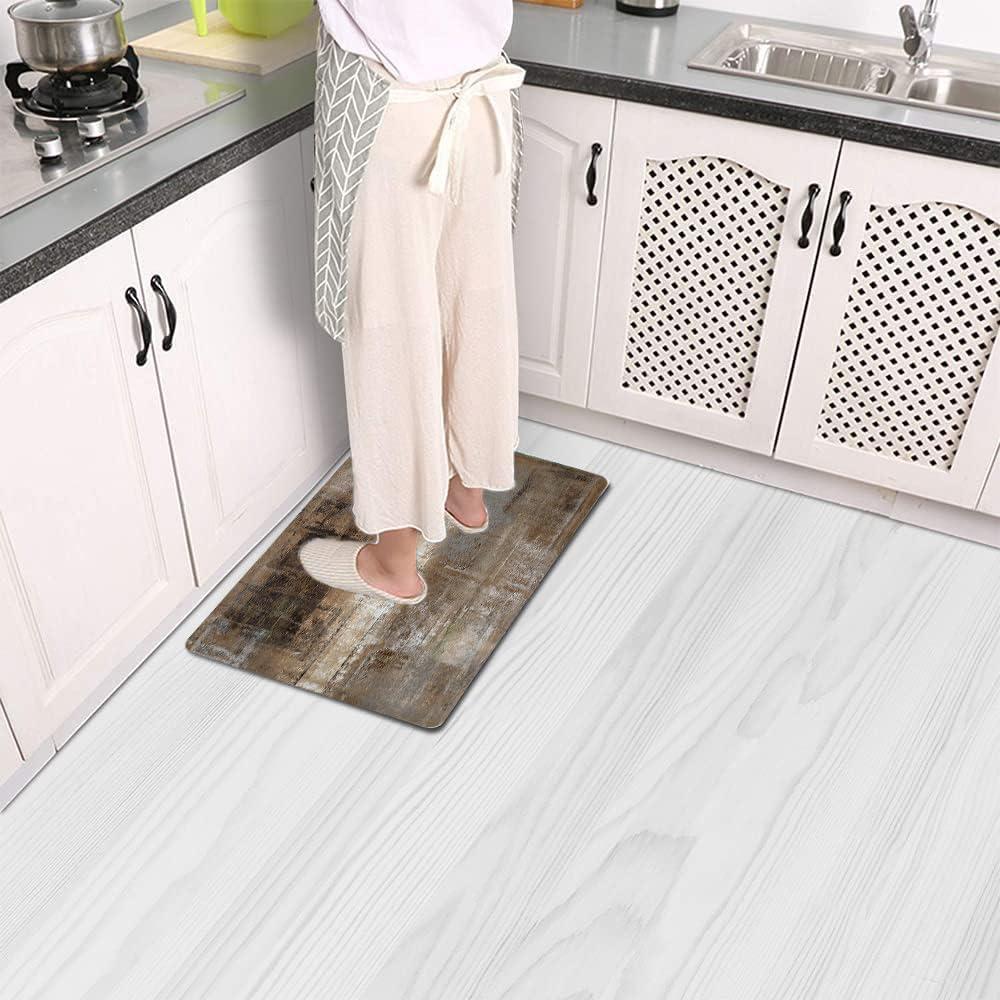 Mrcrypos Brown and Grey Small Kitchen Mat for Floor 17.3"x29" PVC Leather Kitchen Rug Waterproof Cushioned Anti Fatigue Comfort Mat Non Slip Standing Mat Laundry Kitchen Accessories