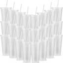 Amyhill 24 Pcs Reusable Cups with Lids and Straws 24 oz Glitter Iced Coffee Tumbler Plastic Travel Mug Cup for Smoothie Juices Birthday Sleepover Party Supplies for Girls(Clear)
