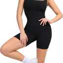 Popilush Shapewear Jumpsuits for Women Built-in Bra Square Neck Rompers Shorts Bodycon Bodysuits Summer Outfits (Medium, Black)