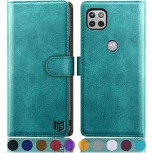 SUANPOT for Motorola One 5G Ace 2021 with RFID Blocking Leather Wallet case Credit Card Holder,Flip Folio Book Phone case Shockproof Cover Women Men for Moto Ace case Wallet (Blue Green)