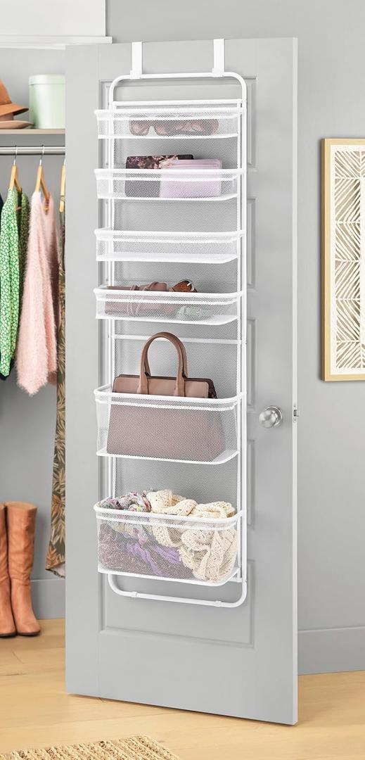 Whitmor Over The Door Organizer - 6 Sections - Pantry, Bathroom, Accessory Organizer - Metal and Mesh , White