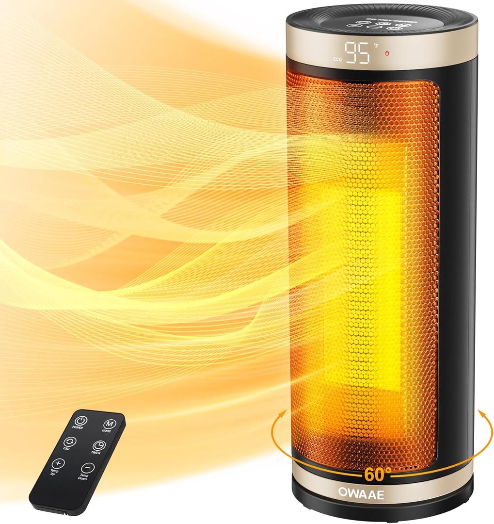 Space Heater Indoor, 1500W PTC Electric Heater with Thermostat and Timer, 2s Fast Heating heaters for Indoor Use Large Room Bedroom Home Office