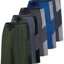 5 Pack Men's Dry Fit Basketball Shorts Gym Athletic Casual Workout Running, Set 7, L