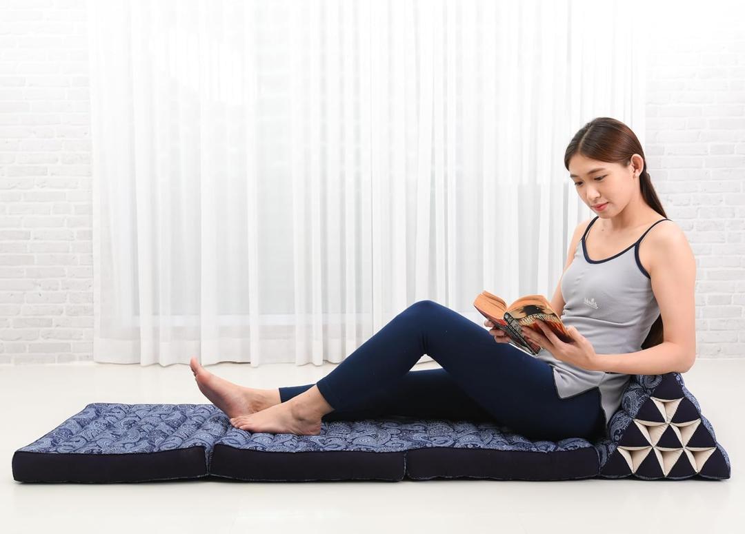 Leewadee Floor Mattress with Triangle Cushion, Floor Chair with Back Support, Recliner Reading and Sleeper Chair, Meditation Cushion, Comfy Living Room Furniture, Floor Cushion, Blue, 3 seating segments