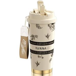 [2-IN-1 LID] Travel Mug,Coffe mug,Coffe cup,Ceramic coating Lined,316 Stainless Steel,BPA Free,Vacuum Insulated Tumbler for Water, Iced Tea or Coffee, Smoothie and More (Peony-White, 18 Onuces)