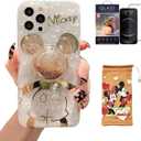 Cartoon Case for iPhone XR 6.1'' with HD Screen Protector, Mickey Mouse with Quicksand Cell Phone Holder Strap Soft TPU Shockproof Protective for Girls Women