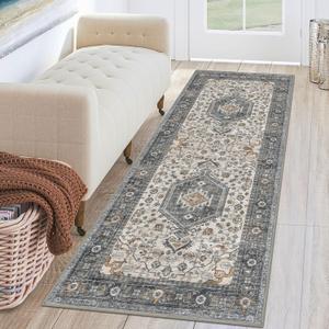 KUTA Runners for Hallways 2x6 Taupe, Vintage Floral Kitchen Rugs Non-Slip Washable Runner Ultra Soft Printed Retro Flower Carpet Entryway Rug for Bedroom Laundry Nursery Entryways