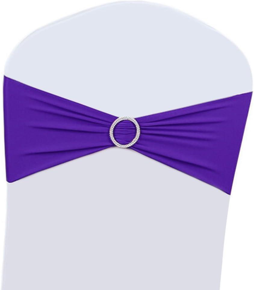 25 PCS Stretch Chair Sashes Bows Chair Bands with Buckle for Wedding Hotel Banquet Birthday Party Decorations - Purple