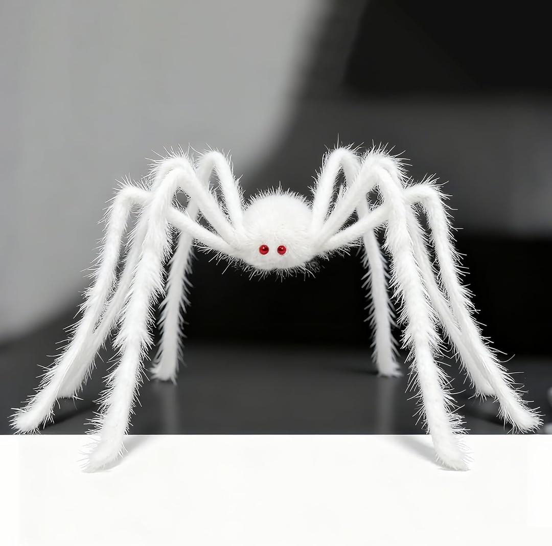 4 Ft Halloween Decorations Outdoor Giant White Spider Prop Terrifying Giant Spider Realistic Large Haunted House Prop Furry Spider Decorations