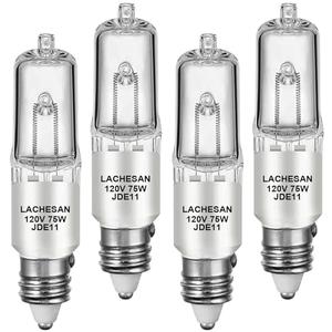 Lachesan JDE11 120v 75w, 55mm E11 Halogen Bulb（Replacement E11 Led Bulb） T4 Mini Candelabra Base, 2700K Warm White Dimmable for Chandeliers, Ceiling Fan, Table Lamps, Cabinet Lighting, 3 Pack