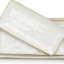 famiware Serving Platter, Rectangular 15.67/14.1/12.6inch Serving Dishes for Entertaining, Microwave Dishwasher Safe, Stoneware Serving Trays for Party, Turkey, Cheese, Ocean Series, Vanilla White