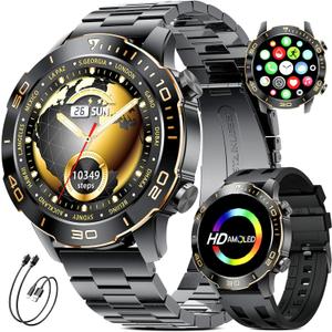 Military Smart Watch for Men(Answer/Calls),1.43''AMOLED Screen,500mAh 5ATM Waterproof,170 Sports Modes, Fitness Tracker Watch with Heart Rate/SpO2/Blood Pressure for Android/iOS,Smartwatch Black