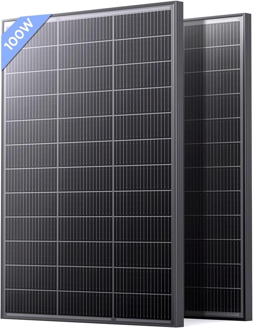 N-Type 16BB 200 Watt Solar Panel 12V, 2Pcs 100W Monocrystalline Solar Panel, 25% High Efficiency PV Modules, Ideal for RV, Trailer, Camper, Marine, Rooftop, Home, Off-Grid (100w 2-Pack Panels)