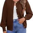 Saodimallsu Womens Button Down Cardigan Sweaters Crew Neck Long Sleeve Open Front Loose Fall Soft Knit Sweater Coats (Small, Coffee)