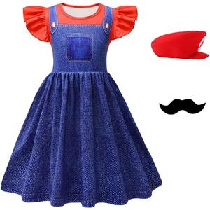Party Cosplay Costume Dress with Mustache Hat, 3-12Y (5-6X, Red)