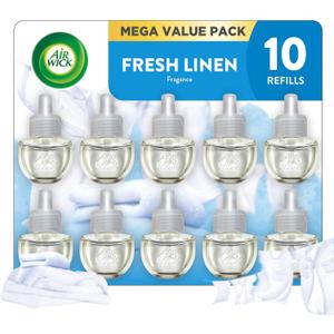 Air Wick Plug in Scented Oil Refill, 10ct, Fresh Linen, Air Freshener, Essential Oils, Eco Friendly Pack