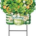 Amyhill St Patricks Day Outdoor Deorations Irish Garden Metal Stakes 25 Inch Lucky Shamrocks Welcome Yard Signs Happy St Patricks Day Decor Irish Outdoor Decorative Garden Stakes Patio Lawn Walkway