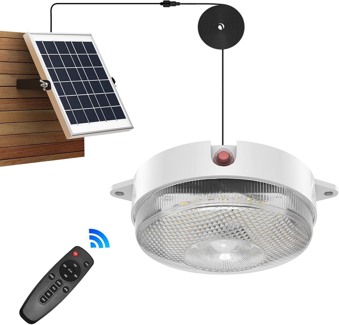 Solar Ceiling Light Motion Sensor, Dimmable 6000K/4000K/3200K 5 Modes Daytime Solar Shed Lights with ON Off Switch & Remote Solar Lights Indoor/Outdoor for Home Barn Shop Porch (1 Pack)