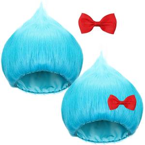 Geyoga 2 Set Blue Thing Cosplay Kit with Blue Wig Red Bow Blue Thing Wig Blue Afro Wig for 100th Day Of School Costume Party
