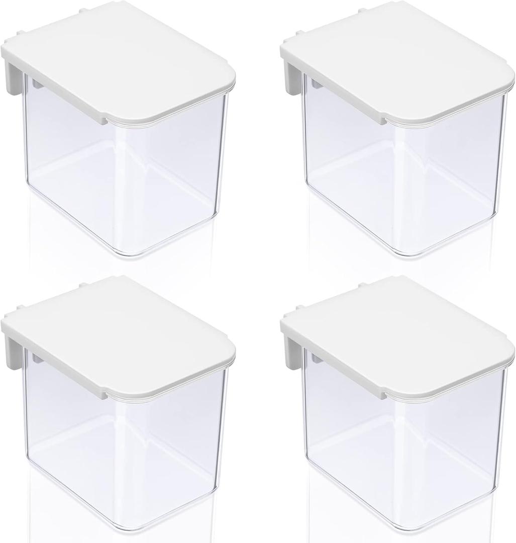 Yulejo 4 Pack Pegboard Accessories with Lid White Clear Peg Board Bins with Hooks Containers Plastic Pegboard Bins for Garage Craft Room Storage Kitchen, 3.9 x 3.2 x 3.2 Inch