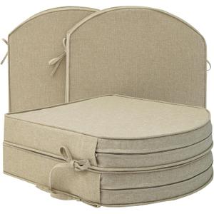 Outdoor Chair Cushions, Fade-Resistant & Water-Resistant, D Shaped Patio Furniture Seat Chair Pads Replacement with Ties, Non-Slip Bottom, Removable Cover, Set of 4, 17 x 16 Inch, Natural