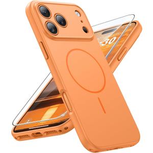 FNTCASE for iPhone 17 Pro Case: [Compatible with Magsafe] Solid Matte 17 Pro Cases Orange with [Screen Protector] [Full Camera Protection] Military Grade Shockproof Protective Phone Cover, 6.3 inch