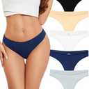 voenxe Women Cotton Thongs Underwear, Breathable Soft Panties, Ladies Workout Undies Comfortable, Athletic Tangas Stretch, 5 Pack