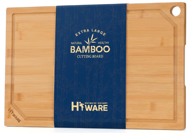 Hiware Extra Large Bamboo Cutting Board for Kitchen, Heavy Duty Wood Cutting Board with Juice Groove, 100% Organic Bamboo, Pre Oiled, 18" x 12"