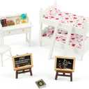 SAMCAMI Miniature Dollhouse Furniture 1 12 Scale - Wooden Dollhouse Bed Set - Doll House Furniture Toys Incl Doll Bed, Desk, Books, blackboards and Other Dollhouse Accessories