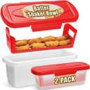 Batter Breader Shaker Bowl with Lid, 2-pack Mess Free Breading Shaker Bowl, Fish Batter Shaker Container with Breading Tray, Batter Bowl Shaker for Fish Frying Chicken Wings Fish Onion Rings Veggies (Red)