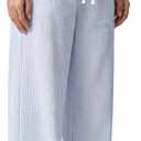 OPOIPIN Women's Striped Wide Leg Pants High Waisted Elastic Waist Casual Lounge Trousers with Pockets (Blue)