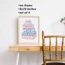 Boat Wades Chinoiserie Christmas Winter Wall Art Prints Set of 4, Grandmillennial Pink and Blue Xmas Tree Candy Cane Snowman Posters Pictures Wall Decor for Bedroom Home Office, 8x10 Unframed