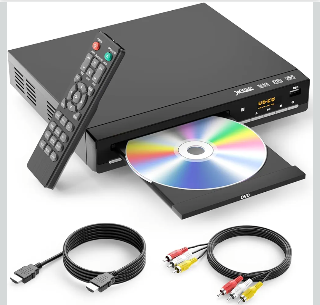 DVD Players for TV with HDMI,Plays All Regions and Formats,CD Player for Home,Support 1080P Video/CD/DVD/VCD/JPEG/USB, Remote, HDMI and RCA Cables Included