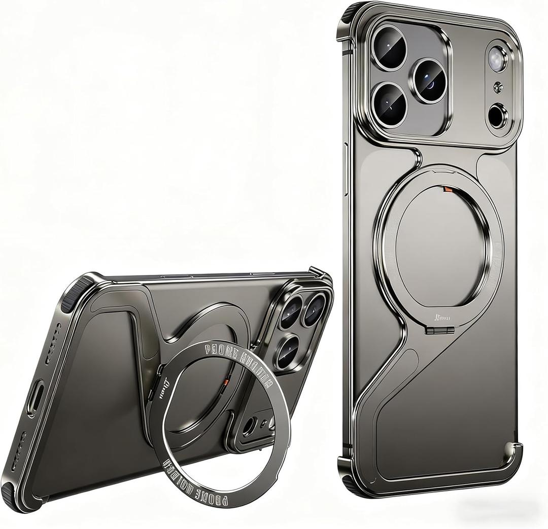 for iPhone 17/16/15/14/13promax Mobile Phone Case Creative Skeleton Z-Shaped Anti-Fall Heat Dissipation Metal Frameless Magnetic Bracket (Original Color, iPhone 16 Pro Max)