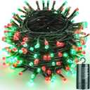 Joomer Battery Christmas Lights, 66ft 200LED Fairy Lights Battery Operated Timer 8 Modes Waterproof for Outdoor Home Garden Party Holiday Christmas Trees Decoration (Red Green)