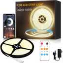 COB LED Strip Lights 32.8ft,3000K DC 24V Dimmable Warm White Flexible LED Rope Lights for Bedroom,with Remote and app Control LED Lights Strip for Living Room, Shelf, Cabinet