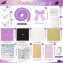 Wavwavw 30 Pcs DIY Graduation Cap Decorations Kit Grad Hats Decor Included 3D Artificial Butterfly Bow Glitter Paper Plush Alphabet Letter Stickers for 2026 DIY Grad Cap Decorations(Purple)
