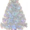 24 inch Iridescent Pre-lit Mini Fiber Optic Tabletop Christmas Tree with Siver Pot and Adaptor (Iridescent)