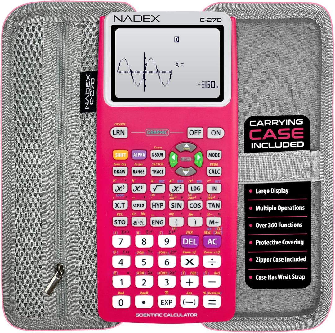 Scientific Calculator with Graphing, Includes Carrying Case, for College and High School Students, Calculus, Algebra, Geometry, Trigonometry, Statistics, Physics, Chemistry, Pink
