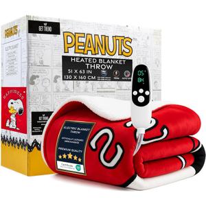 Get Trend Peanuts Snoopy Heated Blanket Electric, Luxurious Fleece Throw, 9 Heat Settings, Auto Shut-Off, 50x65in, Gifts for Mom, Grandma, Grandpa (Red Snoopy, Throw US)
