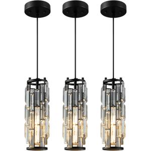 LMQNINE Pendant Lights Modern Black Pendant Light Mini Crystal Chandelier Pendant Lighting for Kitchen Island Dinning Room Bedroom Kitchen Sink Lighting (Black 3-Pack)