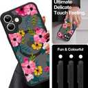 OOK Magnetic Case for iPhone 16 (6.1")  Slim Translucent Matte Black Cover with Pink Flower Design [MagSafe Compatible] Camera Protection, Lightweight & Stylish