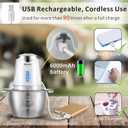 Food Processor Cordless Vegetable Chopper with 5 Cup Stainless Steel Bowl6000mAh USB Rechargeable Battery, Electric Garlic Meat Choppers BPA-free Baby Food Processors Blender Mincert(White)