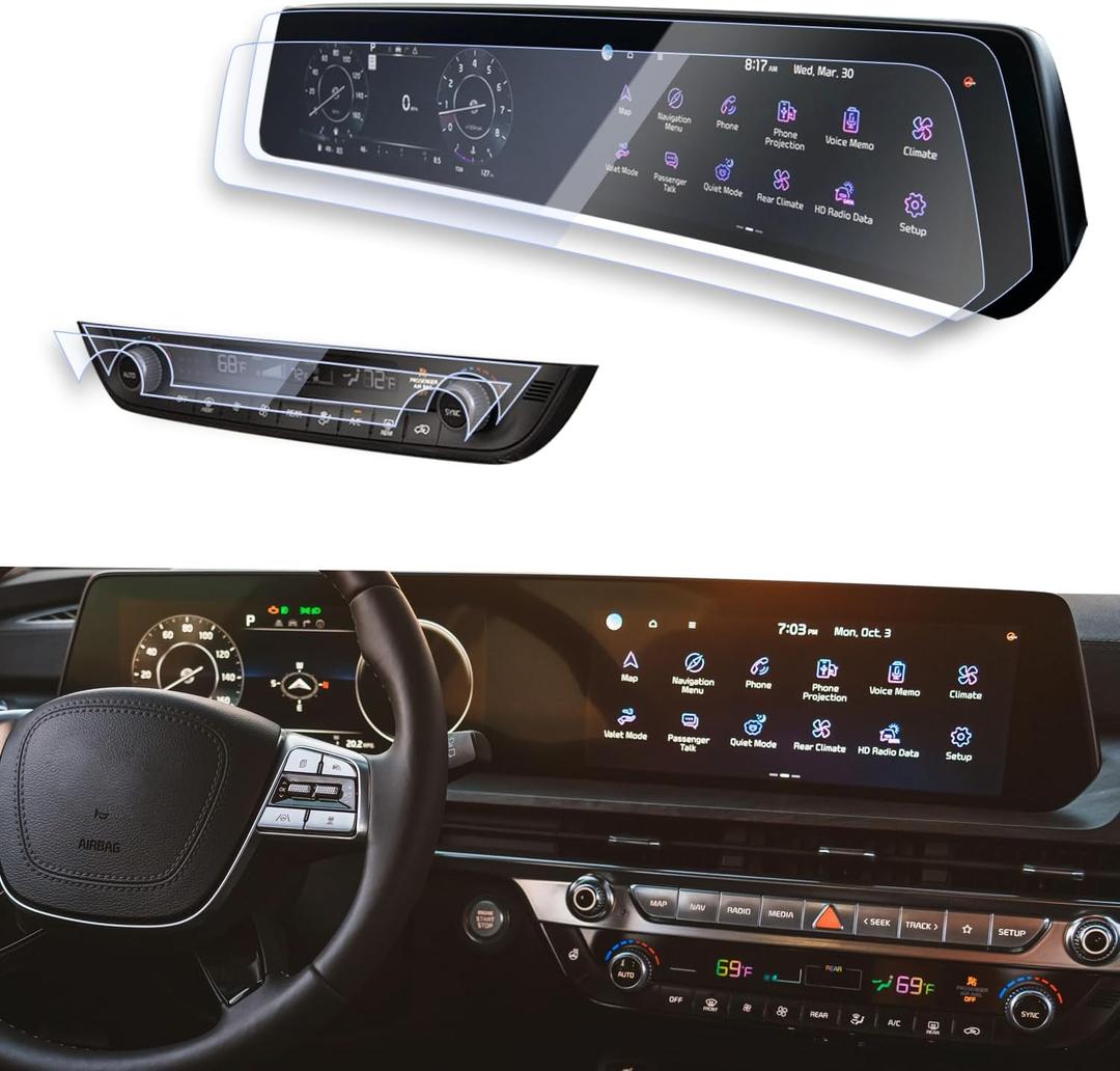 4PCS Compatible with 2025 2024 Kia Telluride Screen Protector is a Continuous&AC Climate Screen 2025-2023 Kia Telluride LX S EX SX SX Prestige dual 12.3Inch Screen Protector Telluride Accessories 2025