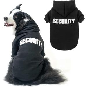 SCENEREAL Security Dog Hoodies Puppy Sweater for Large Dogs Boys Girls, Soft Doggi Costume with Leash Hole, Pet Cold Weather Coats, Fleece Pet Clothes Hooded Sweatshirt (#1 Black (SECURITY Printed))