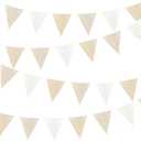 46Ft Burlap Party Decorations White Beige Burlap Banner Triangle Pennant Flag Linen Bunting Garland Streamers for Vintage Birthday Wedding Rustic Baby Shower Engagement Easter Party Decorations