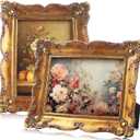 AceOrbit 2 Pcs Vintage Gold Frames 5x7 Gold Frames with Glass Floral Relic Hand Crafted Resin Antique for Tabletop Display, Retro Design Home Decor(Classic)