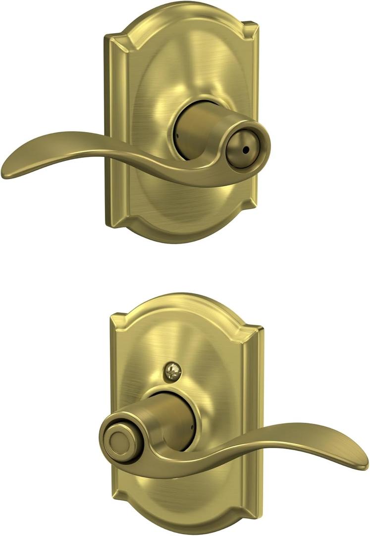 SCHLAGE Accent Lever with Camelot Trim Bed and Bath Lock in Satin Brass - F40 ACC 608 CAM (Privacy)
